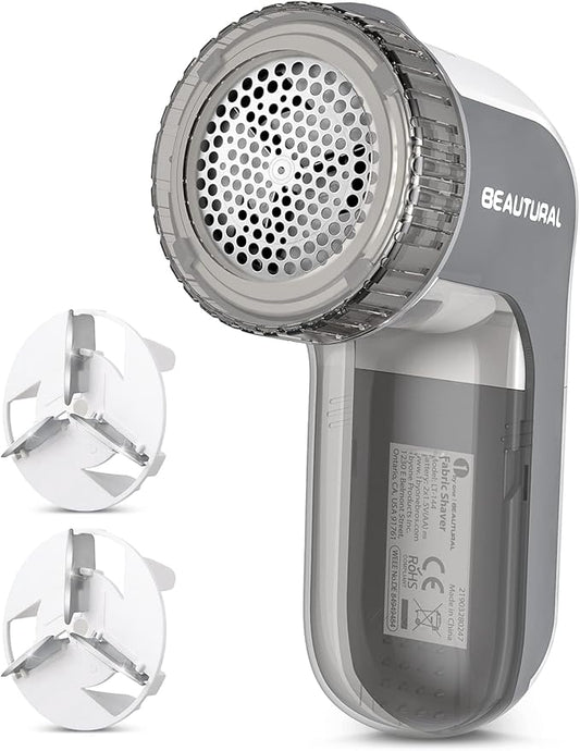 BEAUTURAL Fabric Shaver and Lint Remover, Portable Sweater Defuzzer | Battery Operated, 2 Speeds, 2 Replaceable Stainless Steel Blades, Remove Clothes Fuzz, Lint Balls, Pills, Bobbles