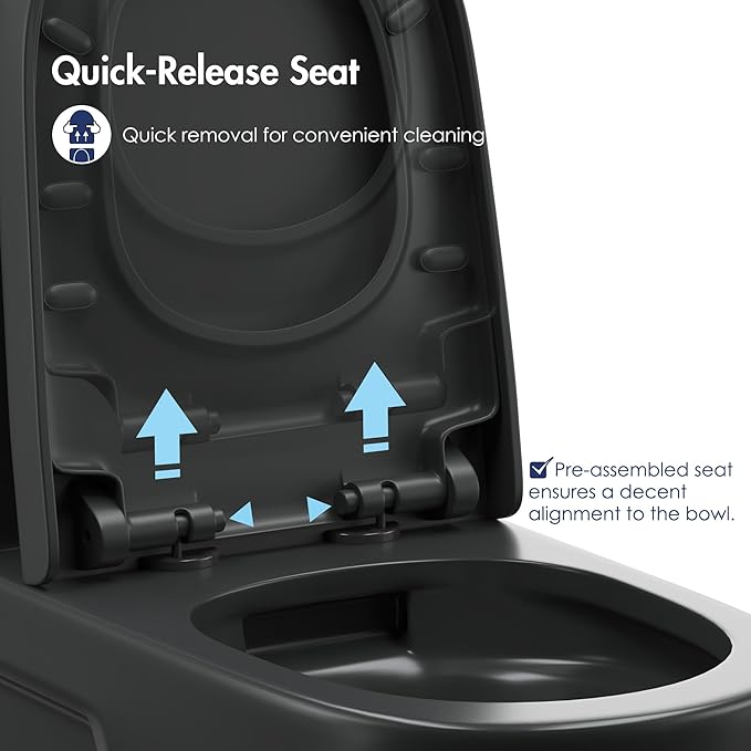 Eridanus One Piece Toilet with Comfort Chair Seat ADA Height 17.3", Powerful Dual Flush Modern Toilet, 1.1/1.6 GPF, 12" Rough-In, Elongated Toilet with Soft Closing Seat, Matte Black