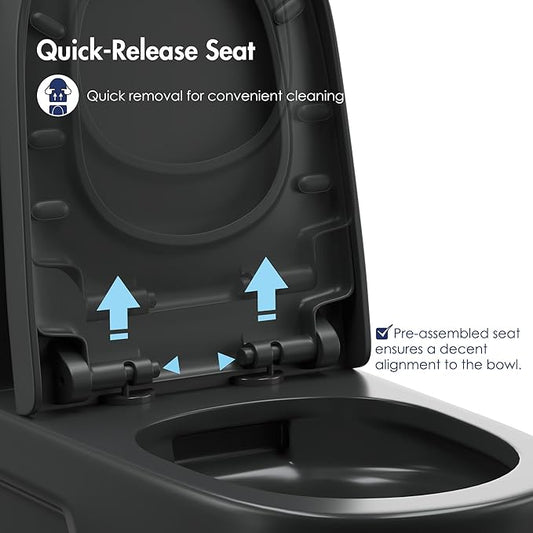 Eridanus One Piece Toilet with Comfort Chair Seat ADA Height 17.3", Powerful Dual Flush Modern Toilet, 1.1/1.6 GPF, 12" Rough-In, Elongated Toilet with Soft Closing Seat, Matte Black