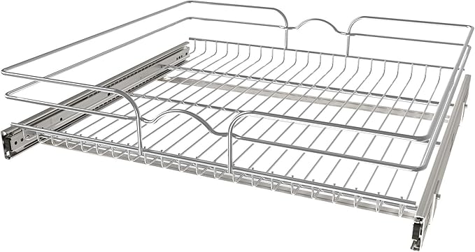 Rev-A-Shelf Steel Wire Pullout Drawer Organizer Shelf for Kitchen Cabinets, Slide Out Storage Basket, Min Opening Width of 23.5", 24" x 22", 5WB1-2422CR-1