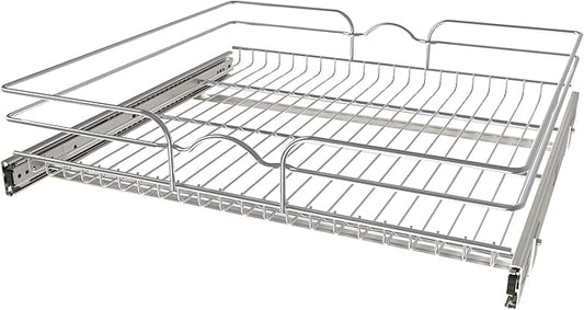 Rev-A-Shelf Steel Wire Pullout Drawer Organizer Shelf for Kitchen Cabinets, Slide Out Storage Basket, Min Opening Width of 23.5", 24" x 22", 5WB1-2422CR-1