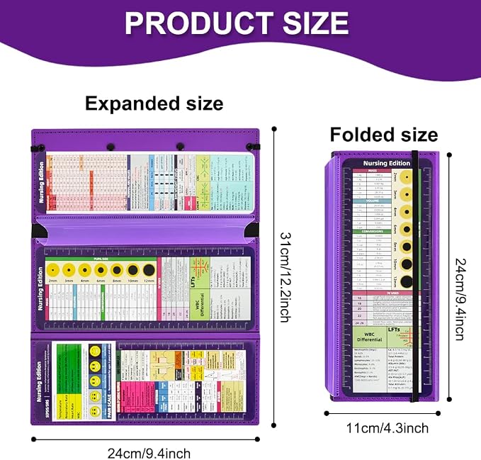 Vuzvuv Purple Foldable Nursing Clipboard Nurse Clip Board-1pcs 3 Layers | Sturdy Lightweight Plastic, Fits Pockets/Bags, Built-In Medical Cheat Sheets, for Nurses, Doctors, Medical Students