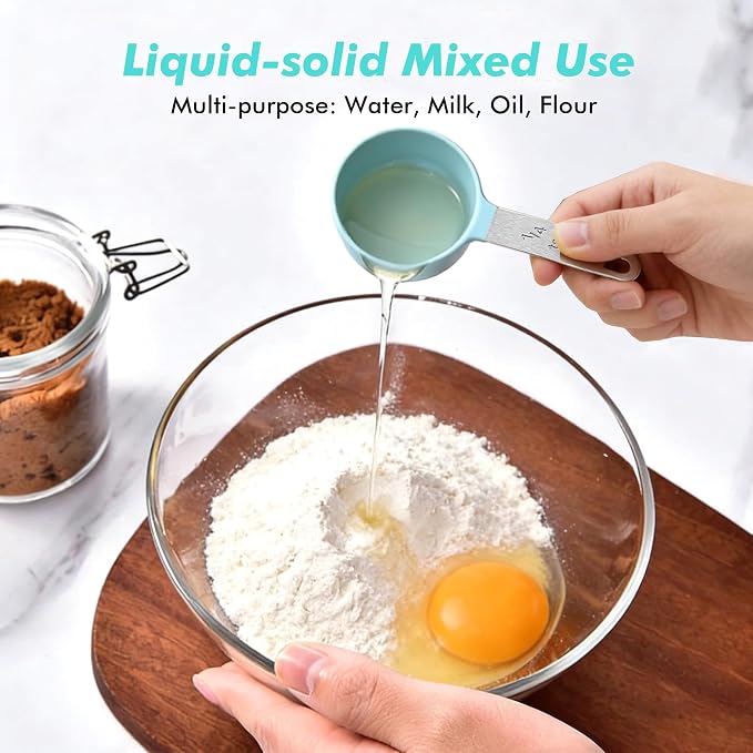Measuring Cups and Spoons Set, 10-Piece Stackable Kitchen Tools with Stainless Steel Handles, Nesting Measurement Gadgets for Cooking & Baking (Mint)