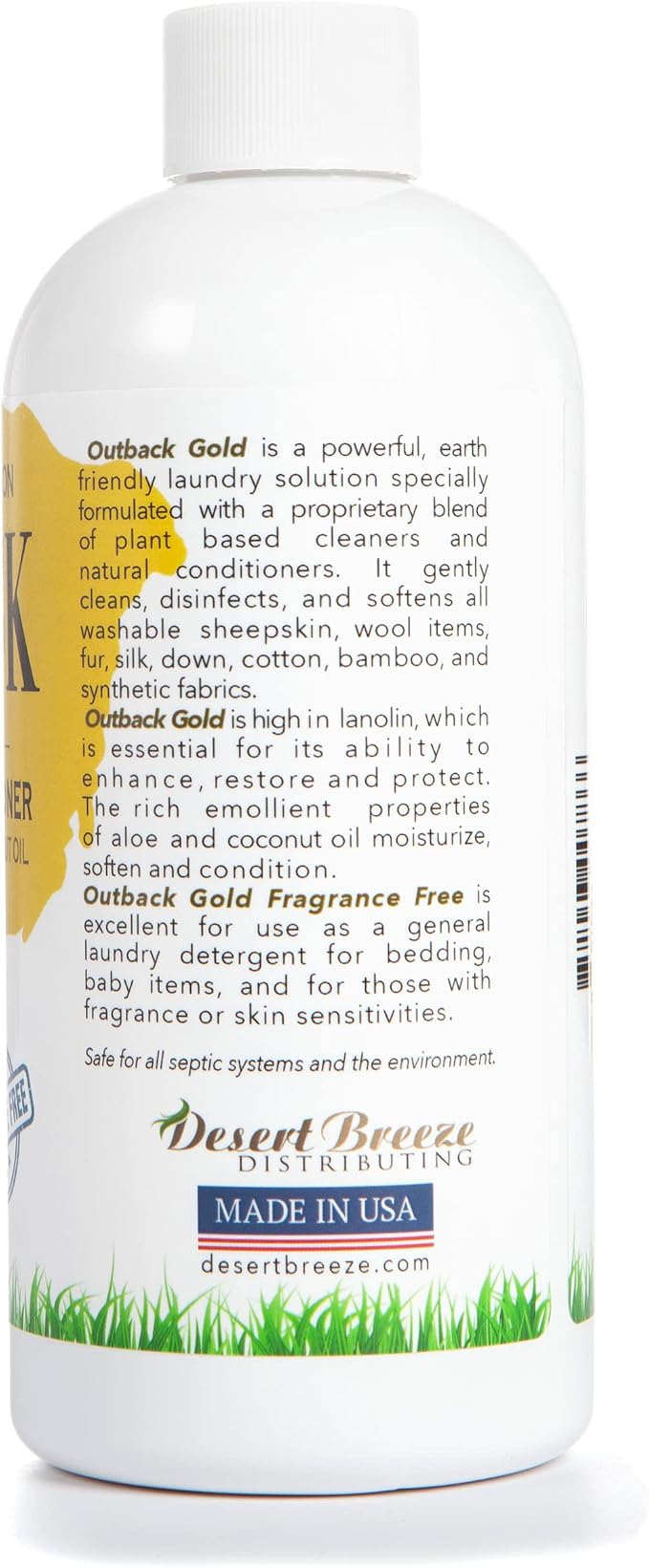 Outback Gold Wool Wash 16 oz, Unscented, pH Neutral, Made in USA | Plant-based, enzyme-free, fragrance-free pH-neutral wash for wool, cashmere, silk, sheepskin & baby items. HE compatible.