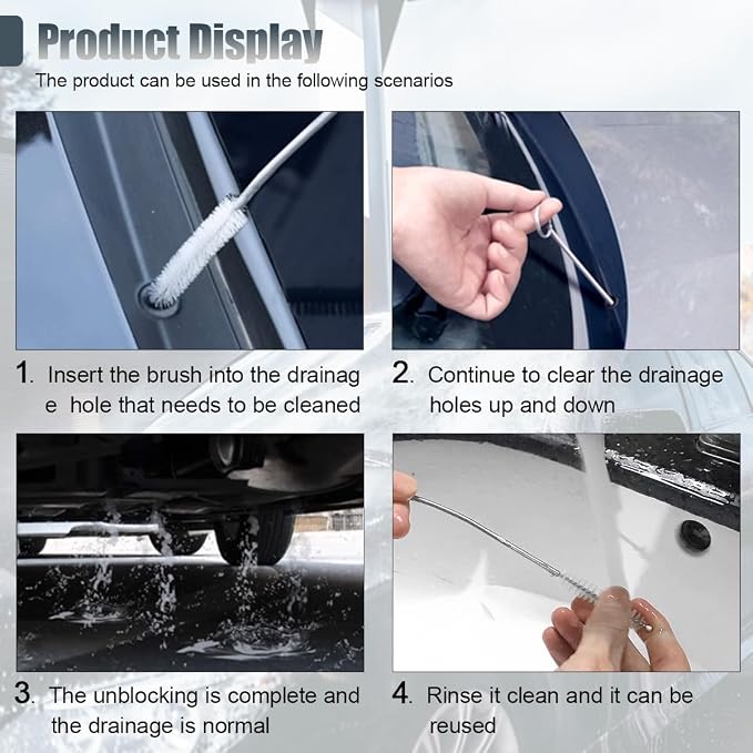 Long Drain Wire Brush, 60 Inch Flexible Pipe Tube Brush, Nylon Stainless Steel Sunroof Drain Cleaning Tool & Straw Cleaning Brush for Home, Kitchen, Fish Tank, Water Pump Accessories