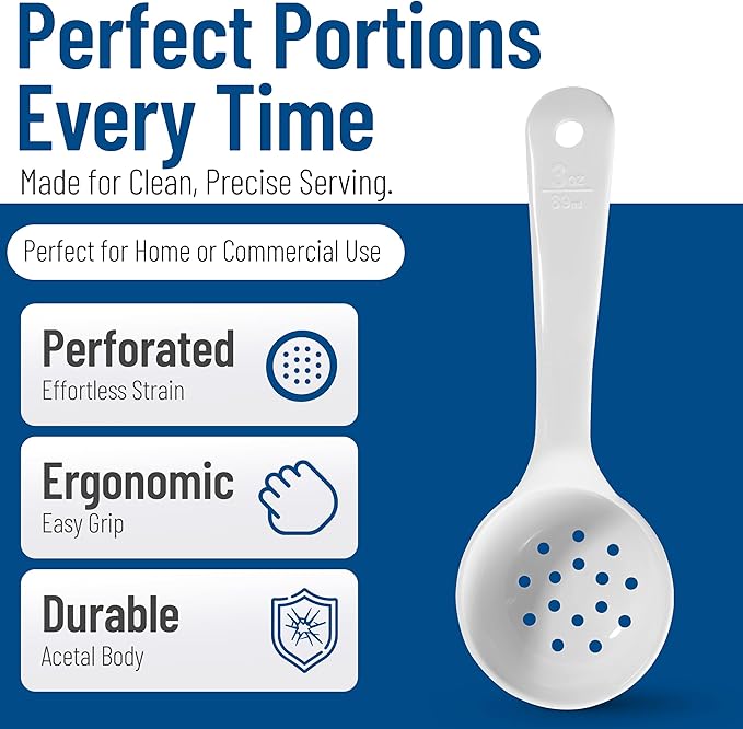 Carlisle FoodService Products Measure Miser Plastic Portion Scoop, Measuring Spoon with Long Handle for Kitchen and Restaurant, Polycarbonate, 3 Ounces, White