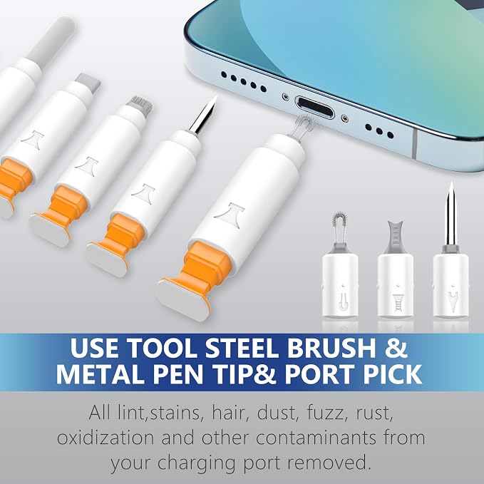 iPhone Cleaning Kit for Charging Port Phone USB C with Storage Case, White | Multi-Tool, Cleaner Kit for AirPod, iPhone Cleaner, Portable Repair Tool, for Lightning Charger Cable iPad Electronic Devices