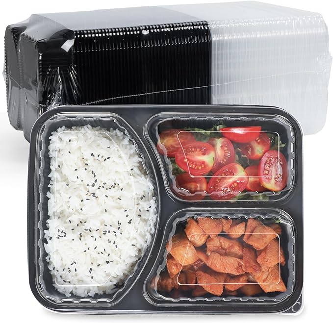 40 Pack 38oz Meal Prep Containers - Shrink Wrap Ready To Use | Reusable Leakproof 3 Compartment To Go Boxes | BPA-Free, Microwave & Freezer Safe | Portion Control Takeout Food Storage