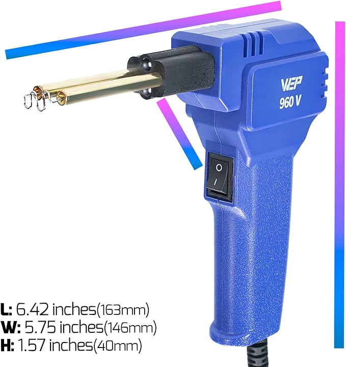 WEP 960-V Plastic Welder Kit 110V with LED Lights with 200 Hot Staples and Pliers for Car Bumper Plastic Welding, Plastic Gas Tank Repair, a Great Automotive Tools for Mechanics