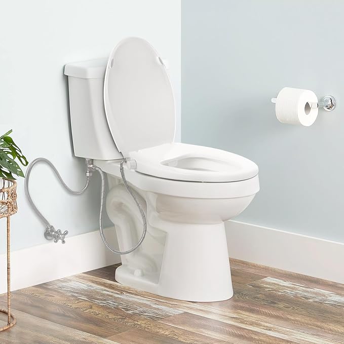 Clirass Elongated Bidet Toilet Seat with Quiet-Close, Non-Electric Bidet Mode with Dual Nozzles, Fit Elongated Toilet Seat, Adjustable Water Pressure with Brass inlet (Elongated)