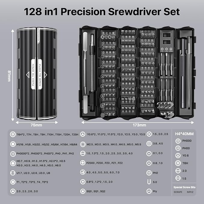 AXTH 128-in-1 Precision Screwdriver Set, Professional Mini Repair Tool Kit | [Bearing Steel] Magnetic Screw Driver for Phone, Computer, Watch, Laptop, Macbook, Ring Doorbell, Eyeglass, Electronic