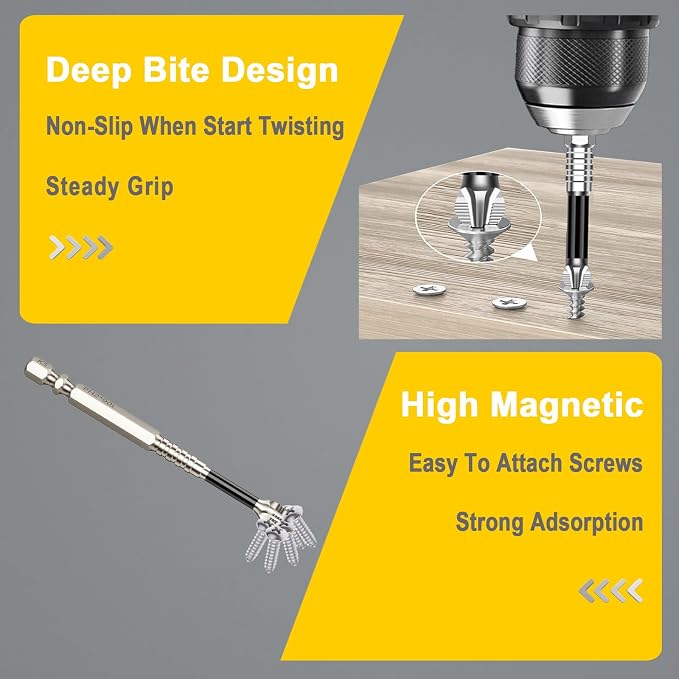 High Magnetic Screwdriver Drill Bit Set, 6Pcs Magfixer New K5 Impact Resistant Non Slip Bit, Magnetic Screwdriver Bits, Fixion Tools Drill Bits, 25 50 65 70 90 150mm(1 set)