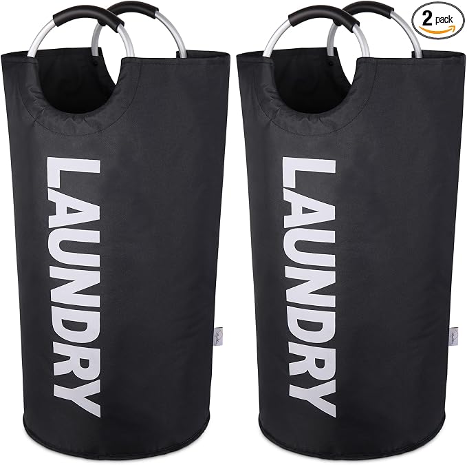 2-Pack Large Laundry Basket, Laundry Hamper Bag with Handles, 95L, Black | Freestanding Tall Dirty Clothes Hamper, Collapsible and Portable Laundry Bin for Dorms and Bedrooms, Thick, Sturdy Fabric