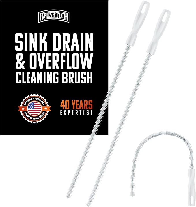 BRUSHTECH – Sink Drain & Overflow Cleaning Brush – White, Set of 2