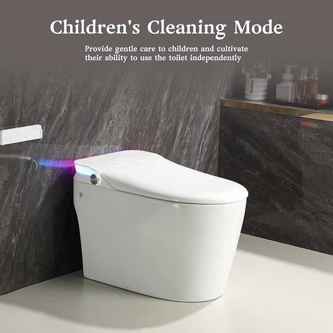 Vipbear Smart Toilet with Bidet Built in, Bidet Toilet with Heated Seat and Night Light, Modern Tankless Toilet for Bathroom, One Piece Toilets with Auto Soft Close, Deodorization, Dryer, Foot Sensor
