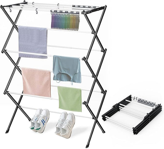 Foldable Drying Rack Clothing Clothes Drying Rack White-1pack | Collapsible Dryers for Laundry - 40" x 28.8" x 14.2", Space Saving Indoor&Outdoor