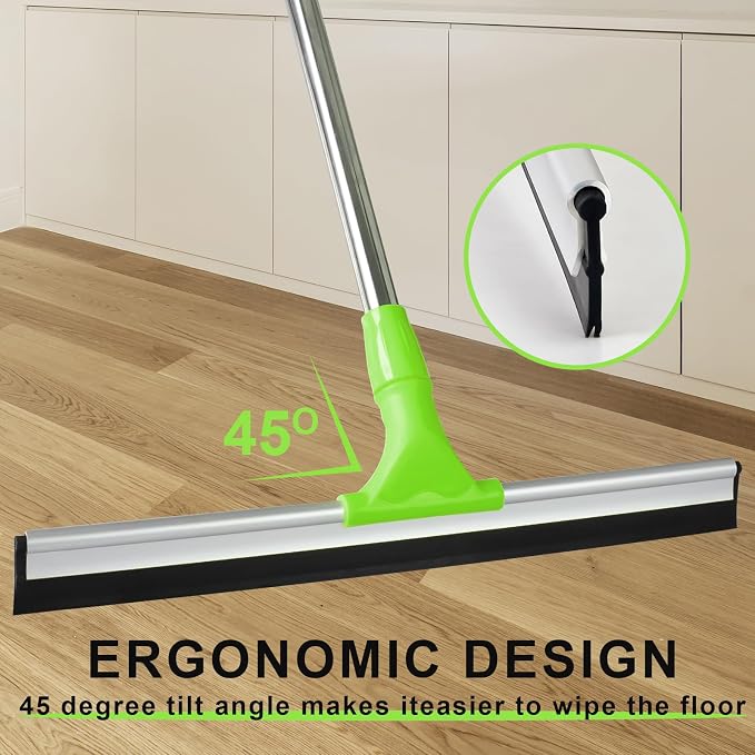 17.2"Professional Floor Scrubber Shower Squeegee,Double Flexible Rubber Silicone Broom with Long Stainless Steel Handle for Swimming Pool, Concrete Floors,Shower Tiles,Garages,Windows,Pet Hair Removal