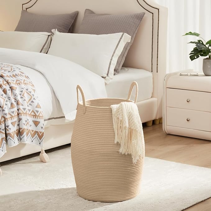 Extra Large Laundry Hamper Basket 105L Woven Blanket Basket, Jute Brown | Tall Clothes Hamper, Rope Wicker Laundry Basket, Storage Basket for Toys, Dirty Cothes in Bedroom, Living Room Organizer