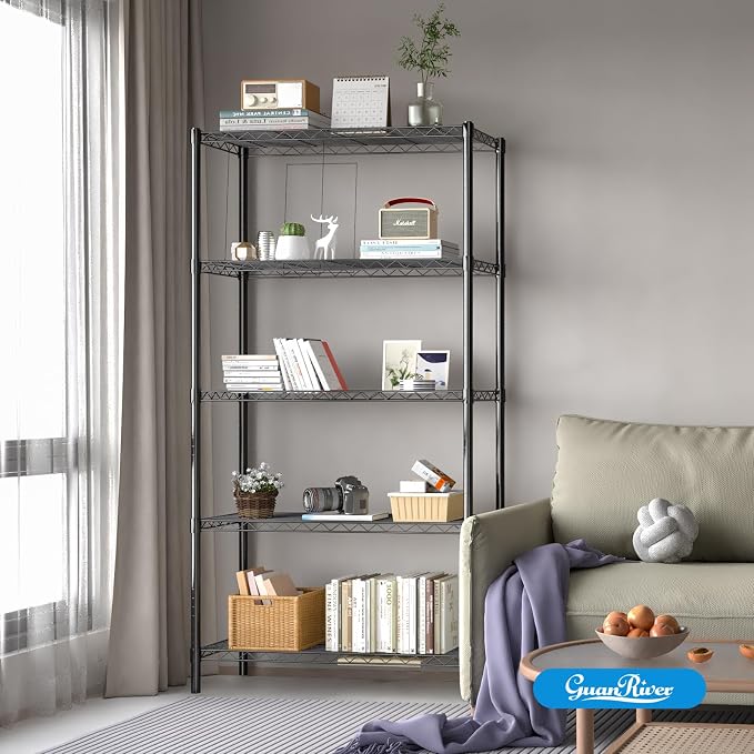 Guan River 5-Shelf Adjustable Metal Wire Shelving,Black,36"L x 14"W x 72"H | Height Adjustable,Sturdy and Durable,Storage Sehlf Display Rack for Office,Kitchen,Bedroom,Bathroom,Garage