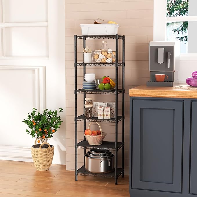 Golpart 6Tier Adjustable Storage Shelves Metal Wire Shelving Standing Shelf | Utility Heavy Duty Unit Rack Closet Organize for Home Kitchen Laundry Room Organization Pantry 10"Dx16"Wx63"H Black