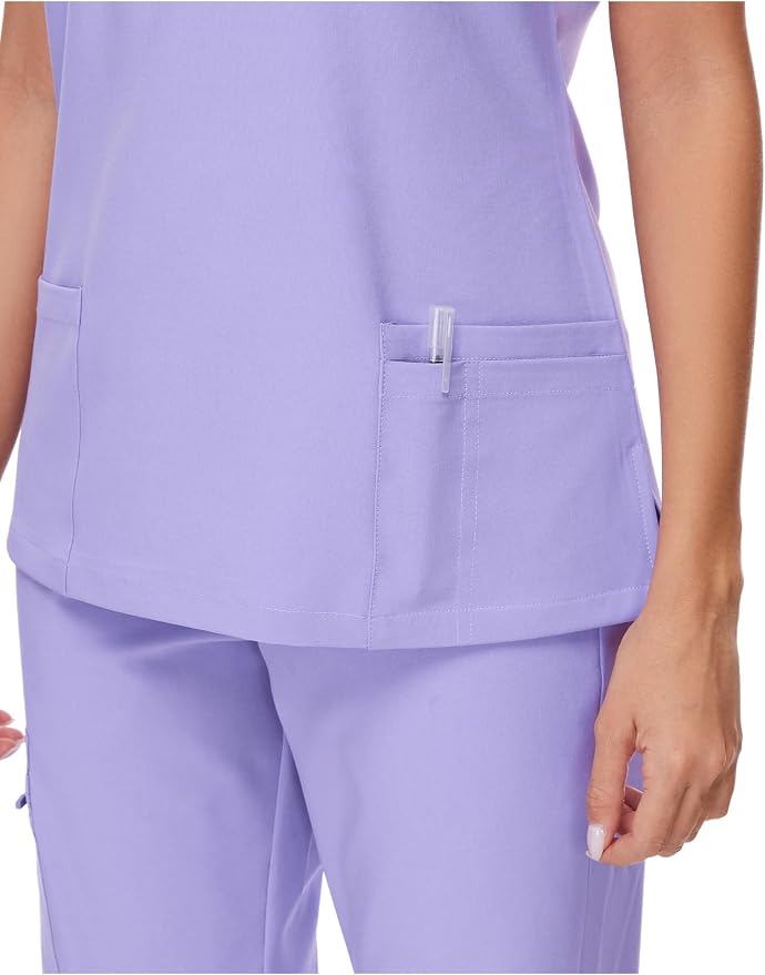 Scrubs Tops for Woman - Soft Stretch, V-Neck Tops | 3 Pockets, Side Split Design, Short Sleeve, Breathable & Lightweight Nursing Shirt, Easy-Care Fabric for All-Day Comfort