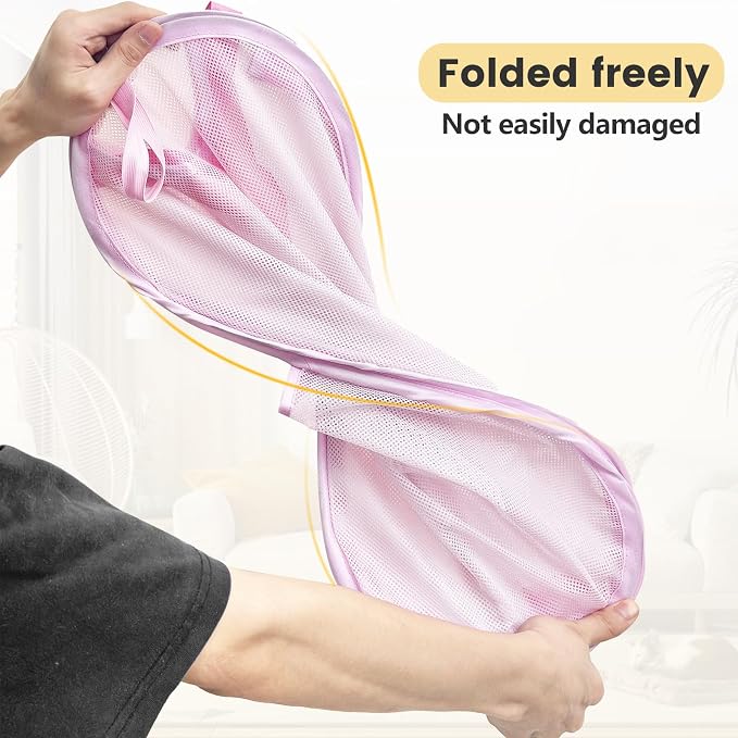 HOUSE AGAIN 2Pack Strong Mesh Pop Up Laundry Hamper, 70L Collapsible Laundry Basket with Steel Frame, Double‑Stitched Handles & Side Pocket, Foldable Dirty Clothes Hamper for Dorm, Bedroom, Light Pink