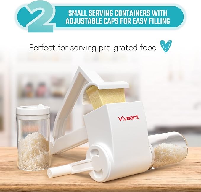 Vivaant Parmesan Cheese Grater Hand Crank, Restaurant-Grade Rotary Cheese Grater Handheld Italian Style with 2 Stainless Steel Drum Blades is Dishwasher Safe & Easy to Clean