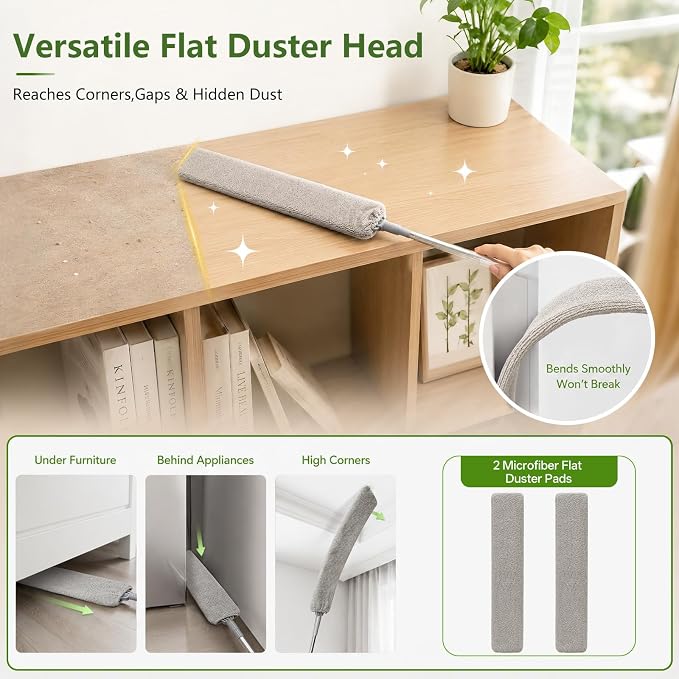 10-Piece Duster with Extension Pole,Cobweb Duster for High Ceilings | Includes spider web brush and flat gap cleaner for fans, blinds, walls, furniture, cars, and under appliance cleaning