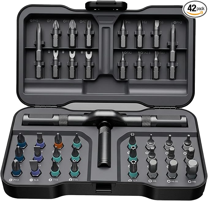 42 in 1 Magnetic Ratchet Screwdriver Set, 38 S2 Alloy Steel Bits, Detachable Handle, with Case, for Home, DIY, Bicycle and Electronics Repair