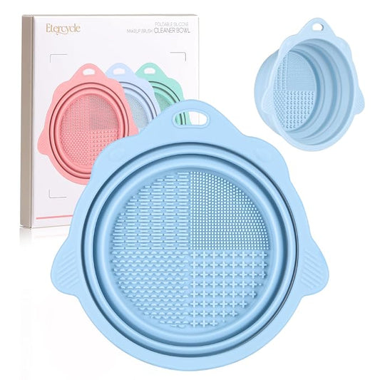 Foldable Silicone Makeup Brush Cleaner Bowl | Portable Cleaning Tool For Brushes, Powder Puffs, Sponges (Blue)