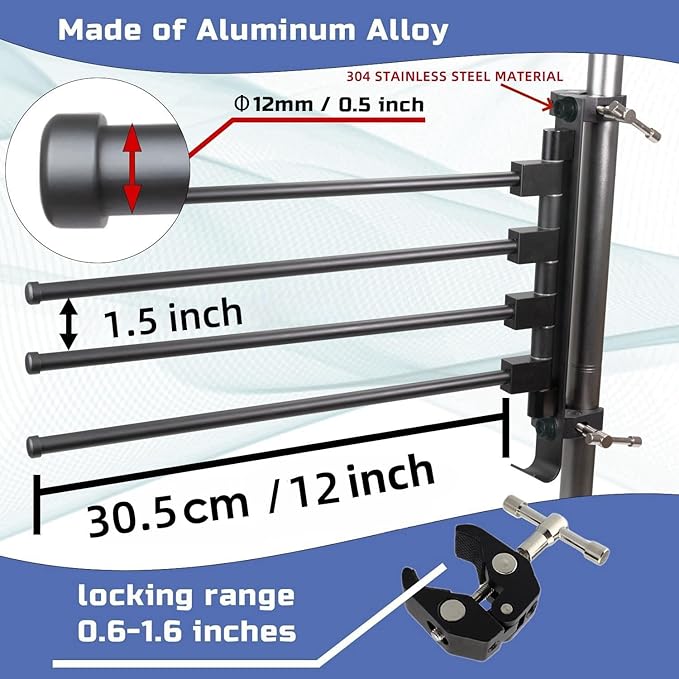 RV Clothes Drying Rack,Aluminum No-Drill 4Arms 304 Steel for RV/Boat/Camper | Aluminum, 304 Stainless Accessories, Rust-Proof. 4 Arms Hold 60lbs. 30s No-Drill Install. Fits Boats, Rvs, Campers, Trailers