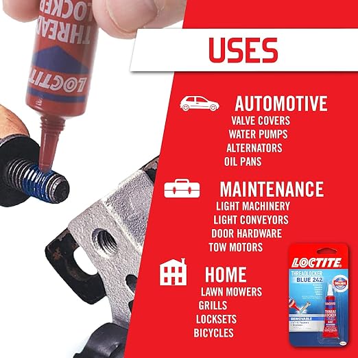 Loctite Threadlocker Blue 242 - Removable Thread Lock Glue for Nuts, Bolts, & Fasteners, Medium Strength Screw Glue to Prevent Loosening & Corrosion - 6 ml, 12 Pack