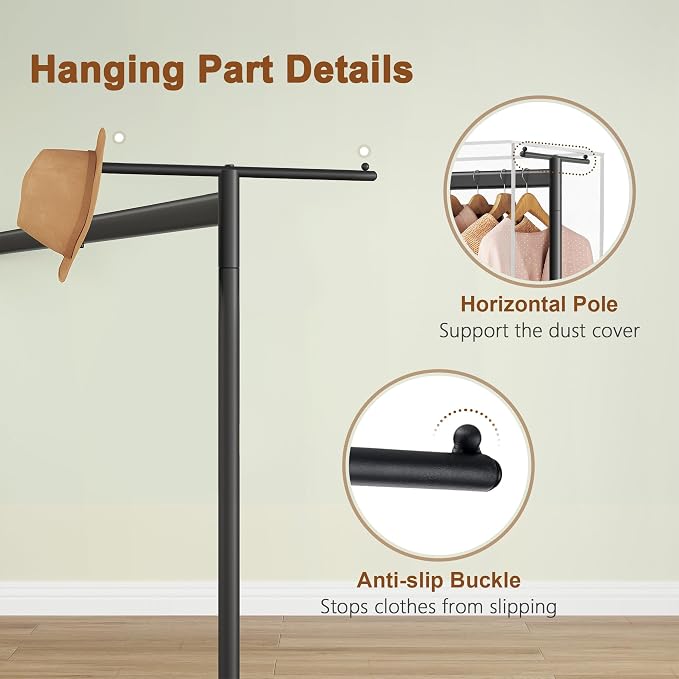 Hoctieon Z Clothes Rack with Cover, Metal Heavy Duty Clothing Rack, Rolling Garment Rack with Wheels, with Dustproof Cover Waterproof Protector, with 2 Durable Zippers, for Hanging Clothes, Black