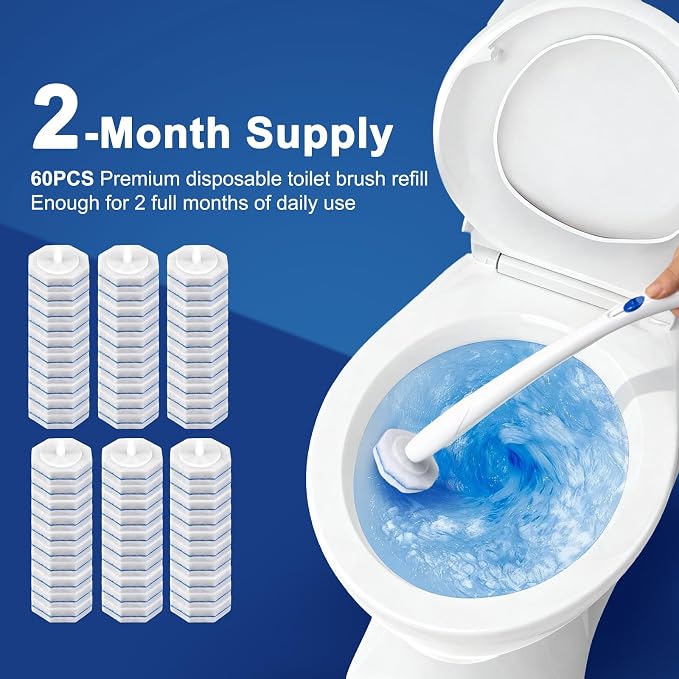 60pcs Toilet Cleaner Refill Pads for Clorox Wand | Upgrade 3-Layer, Won't Fall Apart, Powerful Foam, Safe On Porcelain