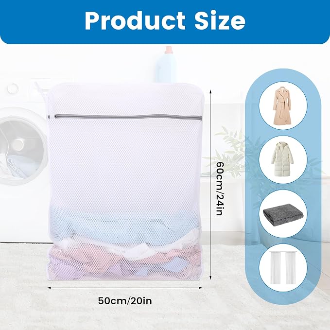 2 Pack X-Large Mesh Laundry Bags for Delicates, 20 x 24 Inches | 120gsm Honeycomb Mesh, Protect Delicates, Sturdy Zipper, Reusable, Washer & Dryer Safe, For College, Dorm, Home and Travel