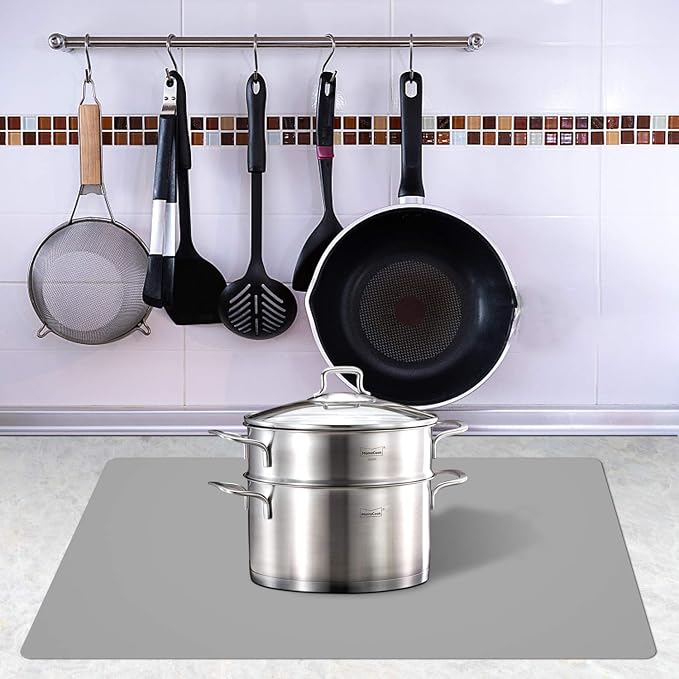 Silicone Placemats, Food-Grade Non-Slip Waterproof, Dining, Stain Resistant, Countertop Protector, Kitchen Counter Mat, Heat Resistant, Baking mat Dishwasher Safe (23.6"×15.7"-1pack, Gray)