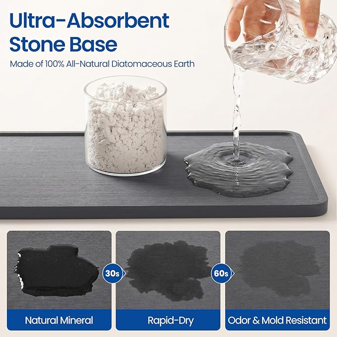 Extra Large Kitchen Sink Caddy Organizer, Stainless Steel Sponge Holder for Kitchen Sink with Brush Holder, Diatomite Stone Sink Tray for Soap Dispenser, Sponge, Bathroom Countertop Organizer, Silver