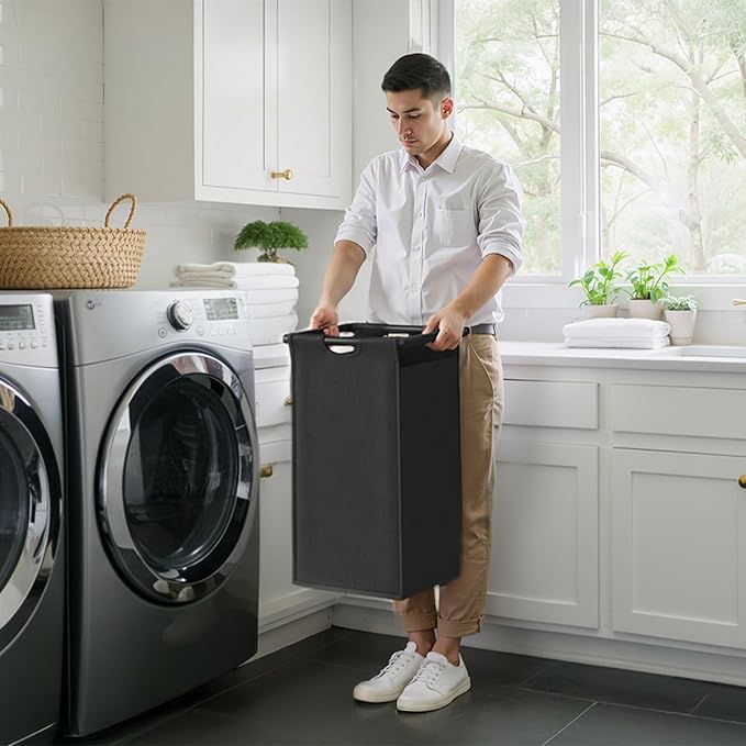 Herture Laundry Hampers with Shelf, Laundry Basket 3 Section, 3 x 15.87 Gal | Laundry Sorter with Pull-Out Removable Large 3 Color Bags and Movable Wheels, Metal Frame, Greige PF04XLZ