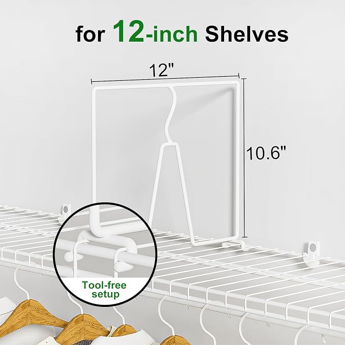 SortNStore Wire Shelf Dividers for Closet: Tall 16 Pack 12-inch Deep Wire Rack Accessories - Adjustable Purse Organizer for Clothes Handbags - Metal Pantry Separators