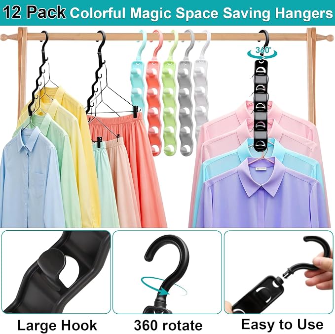 Closet Organizers and Storage,Upgraded Organization and Storage Clothes Hanger,College Dorm Room Essentials,Sturdy Closet Organizer Home Essentials Space Saving Hangers (Multicolor, 16 Pack)