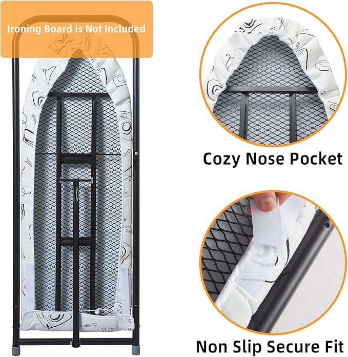 Seiritex Over the Door Ironing Board Cover 13 x 37 inch, Small Iron Board Cover w Heat Reflective 3 Layers Thick Padding with Hook and Loop Fasteners (White)