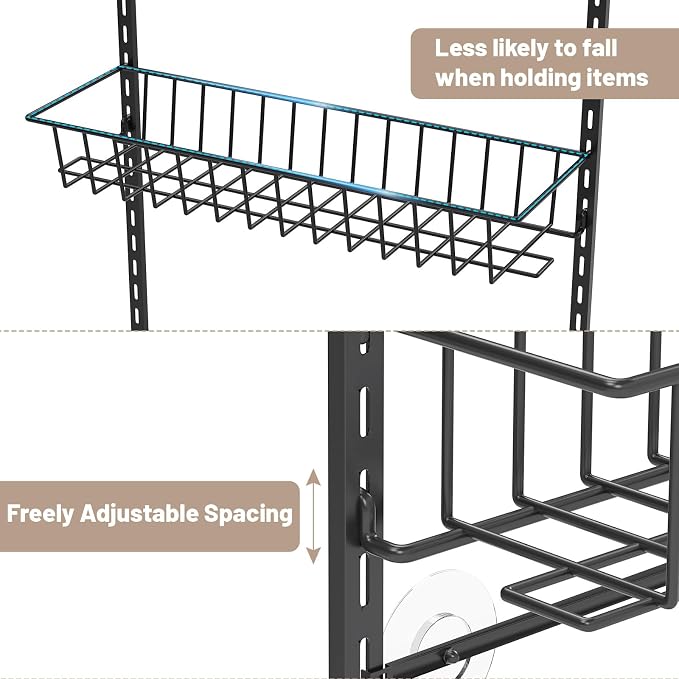 ElegantArray 8-Tier Pantry Door Organizer, Over The Door Pantry Organizer Rack and Storage, Hanging Spice Rack Shelves Door, Home Office Laundry Room Bathroom & Kitchen Organization Essentials Metal