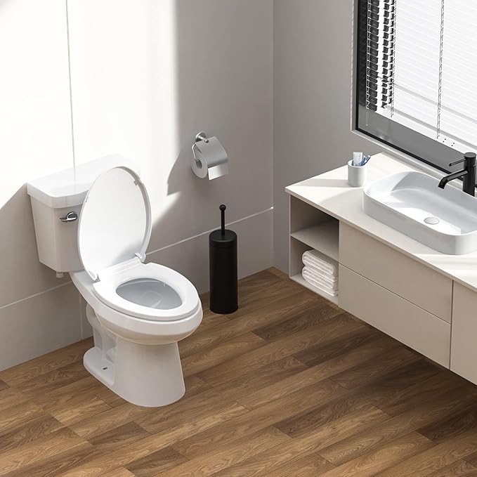 Two Piece Toilet 21 inch Chair Height Elongated Bowl, Side Handle, High Seat Toilet for Elderly, Comfortable Bathroom Toilet with Soft-Close Seat White