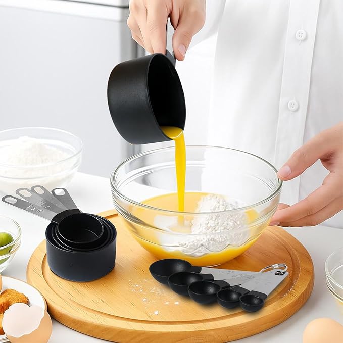 Measuring Cups and Spoons Set, 10-Piece, black | Stackable Nesting Design, Stainless Steel Handles, For Cooking, Baking & Meal Prep