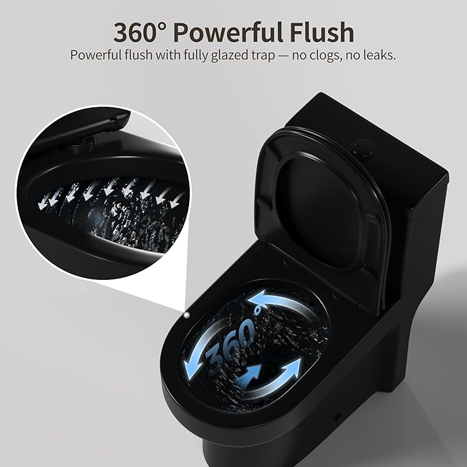DeerValley Compact One Piece Toilet Standard Seat Height for Small Bathroom Dual Flush 1.1/1.6 GPF Powerful and Quiet 12'' Rough-In Skirted Toilet DV-1F52812B