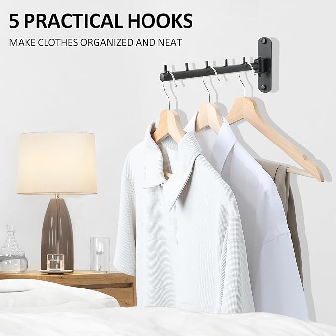Mooche Swing Clothes Hanger Rack, Garment Racks 9.45" Long, Black-2Pack | 180°Rotation Laundry Drying Rack 304 Stainless Steel Space Saving Wall Mounted for Laundry Room Bedroom Balcony