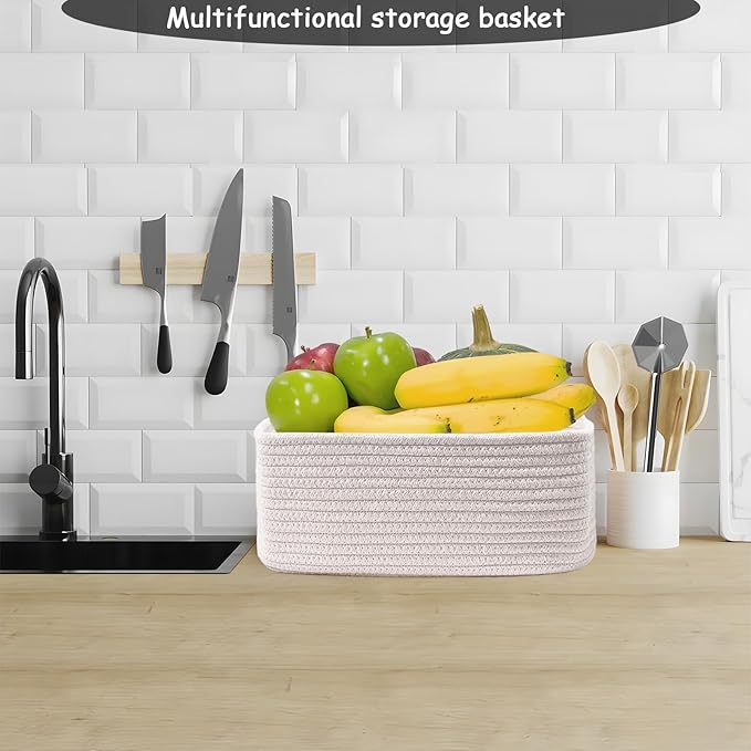 COMFY-HOMI 11.5"x7.5"x4.7" Storage Baskets for Organizing | Cotton Rope Woven Basket | Toy Storage Bin Box | Basket for Shelves, Closet Organizer Bin, Decorative Closet Shelf, 3 Pack, All white