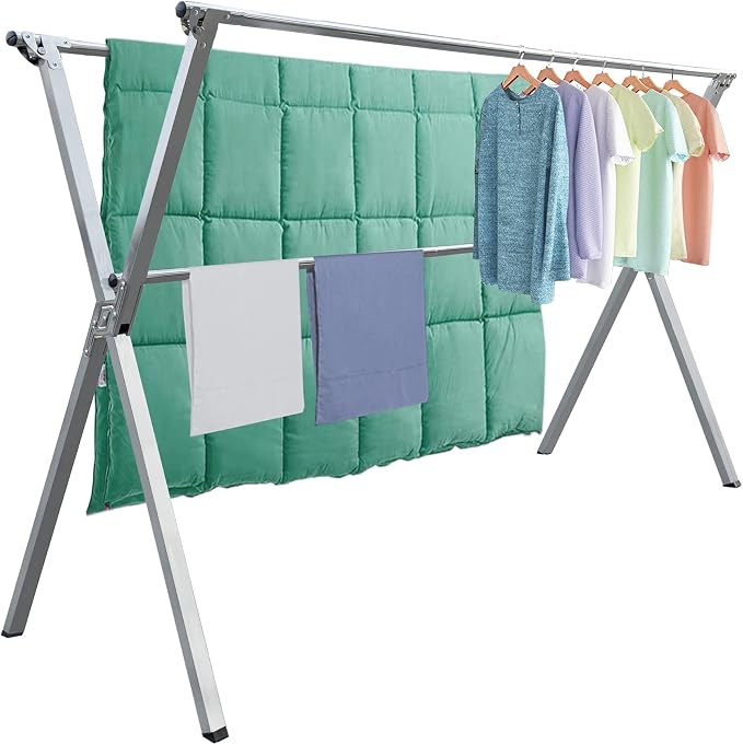Drying Racks Clothing for Outdoor with 20 Windproof Hooks | Stainless steel Sturdy Lightweight Frame Foldable Portable Design for Indoor and Outdoor Sun Drying of Garments 81.55In