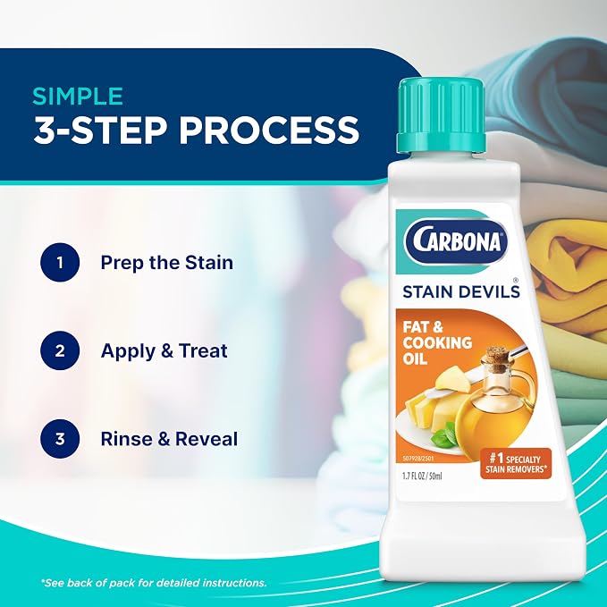Carbona Stain Devils® #5 | Fat & Cooking Oil | Professional Strength Laundry Stain Remover | Multi-Fabric Cleaner | Safe Formula | 1.7 Fl Oz, 3 Pack