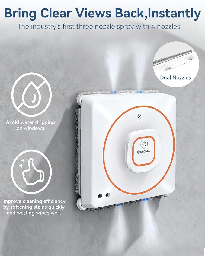 8000Pa Anti-Fall Window Cleaner Robot Auto Spray for High Rise Glass | 4 Cleaning Modes with Intelligent Path Planning,15-Stage Anti-Fall System,Remote Control,120mL Water Tank